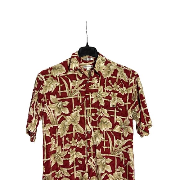 Vintage Y2K Pierre Cardin Hawaiian Button Front Shirt M Floral Leaves Red Beige - Picture 2 of 7